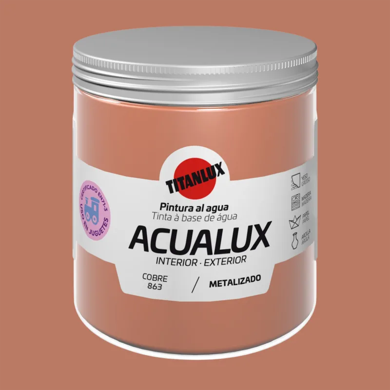 Pintura decorativa efecto liso acualux titanlux color cobre 250ml acabado terciopelo