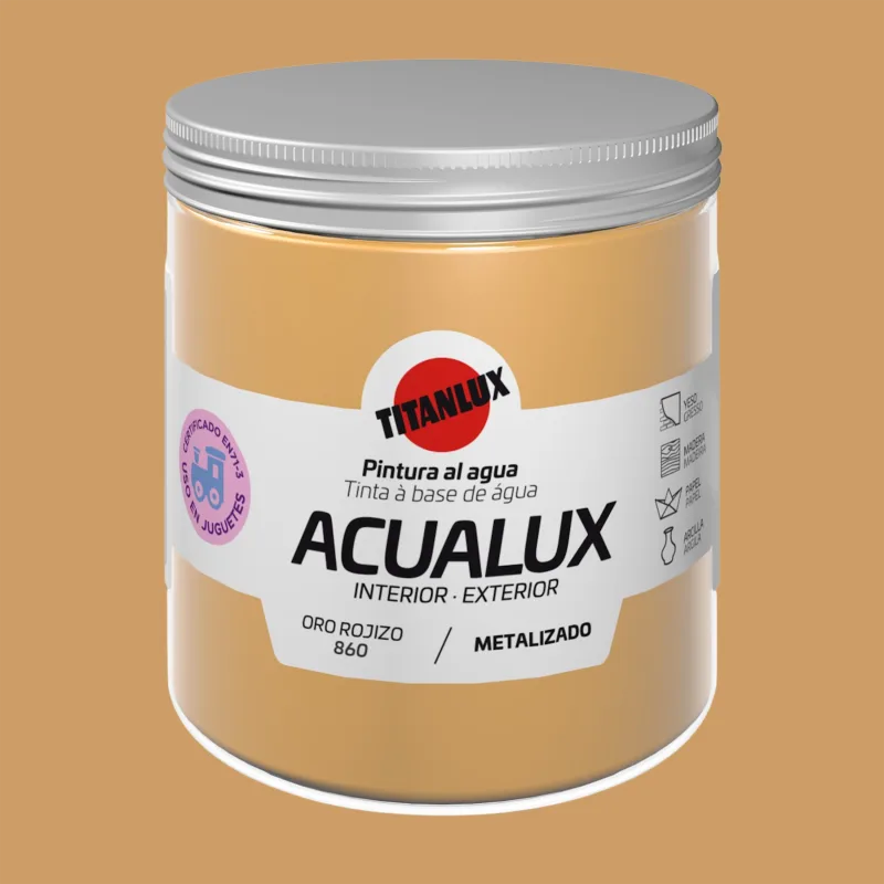 Pintura decorativa efecto liso acualux titanlux color oro rojizo 250ml acabado terciopelo