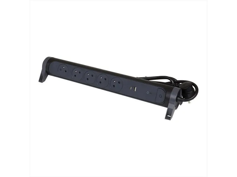 Tira de alimentación usb con cable, 5 salidas, negro