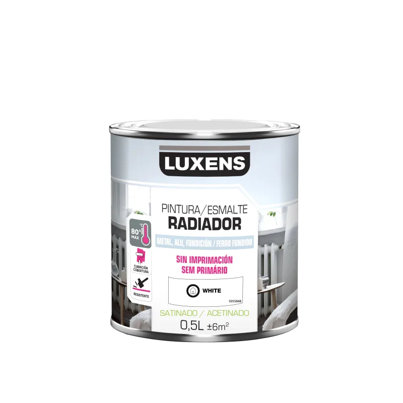 Esmalte de interior radiador luxens color blanco satinado 500ml para radiadores