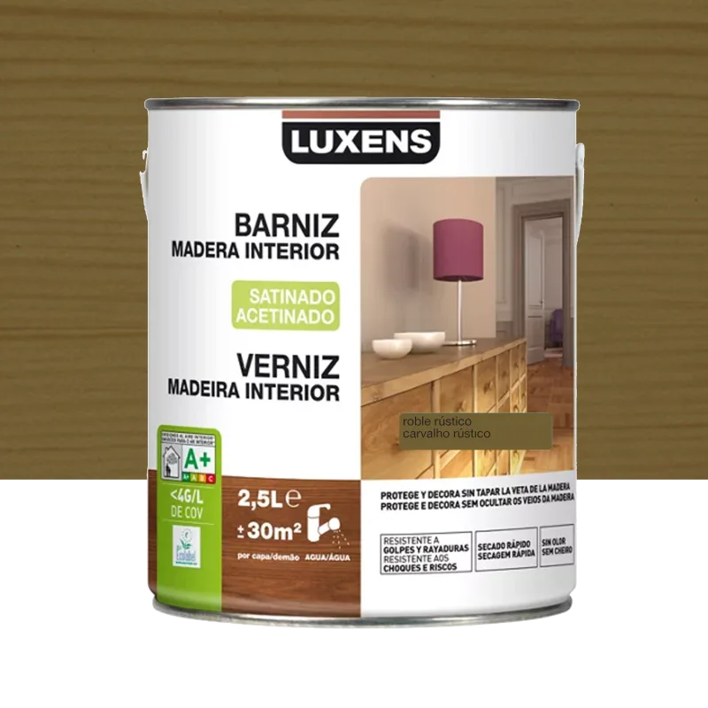 Barniz interior satinado al agua luxens 2.5l roble rústico