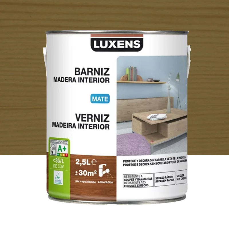 Barniz interior mate al agua luxens 2.5l roble rústico