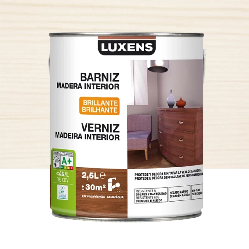 Barniz interior brillante al agua luxens 2.5l blanco