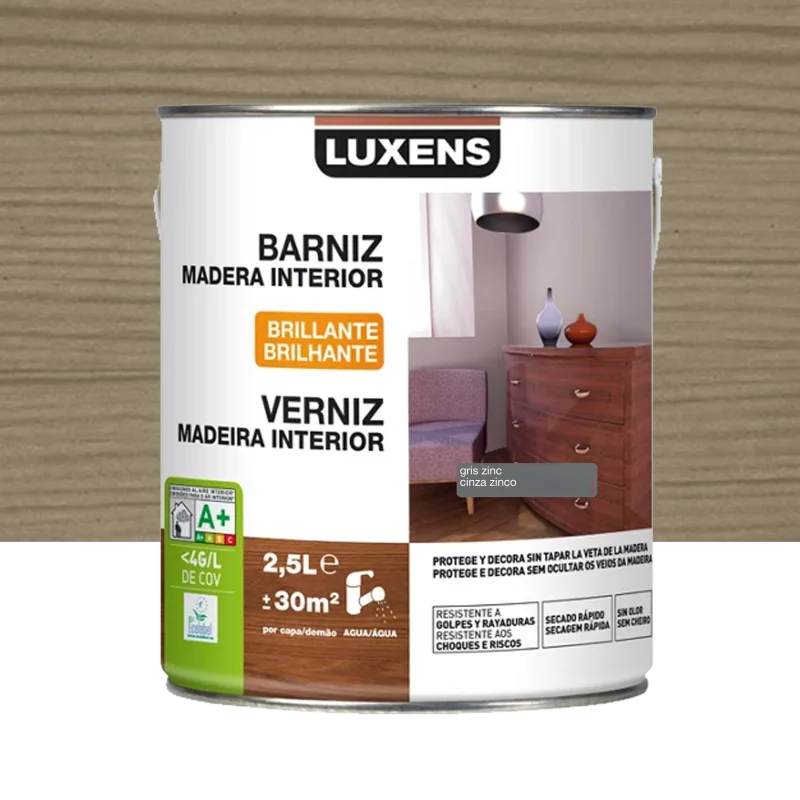 Barniz interior brillante al agua luxens 2.5l gris zinc