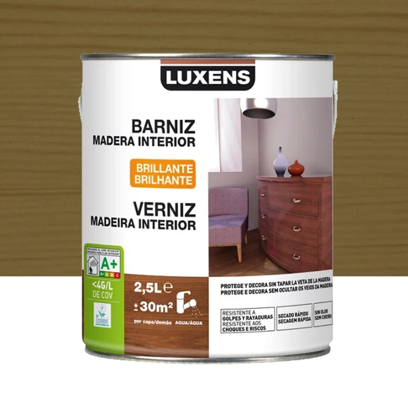 Barniz interior brillante al agua luxens 2.5l roble rústico