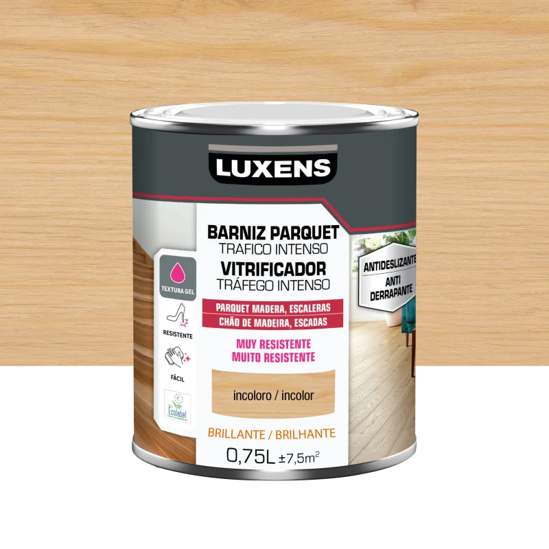 Barniz al agua parquet tráfico intenso brillante luxens 750ml incoloro