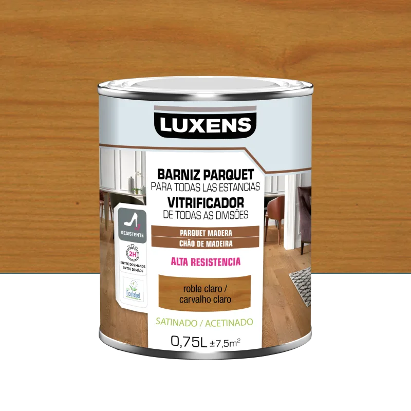 Barniz al agua parquet satinado luxens 750ml roble claro