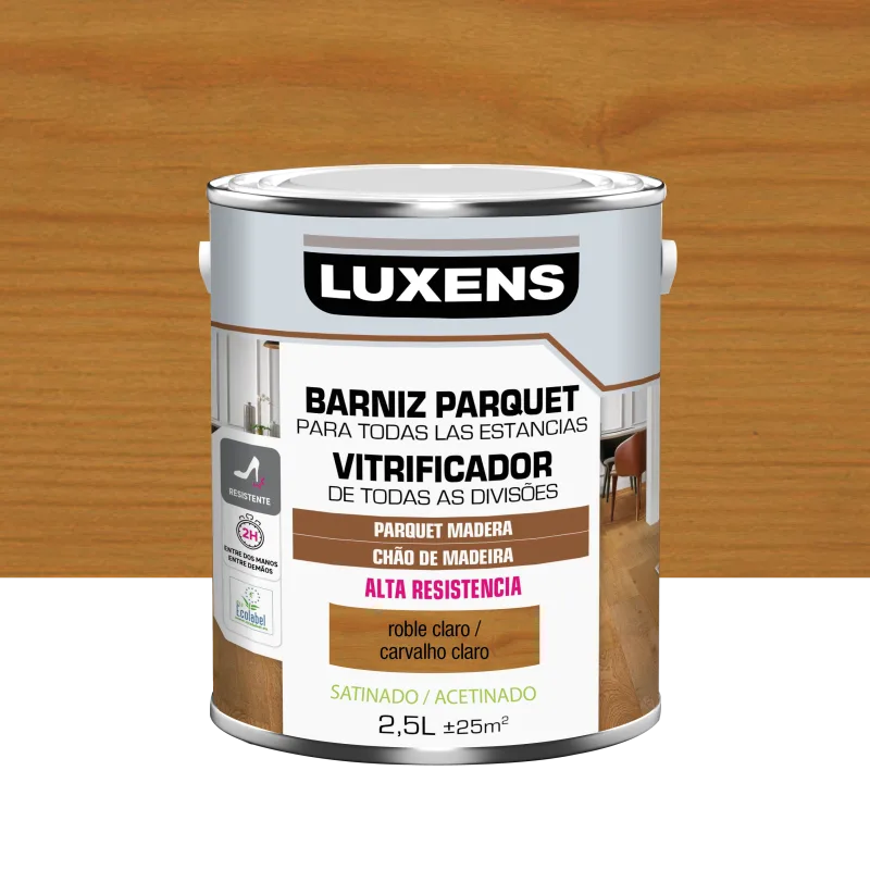 Barniz al agua parquet satinado luxens 2.5l roble claro