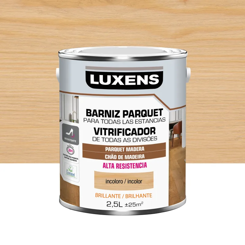 Barniz al agua parquet brillante luxens 2.5l incoloro