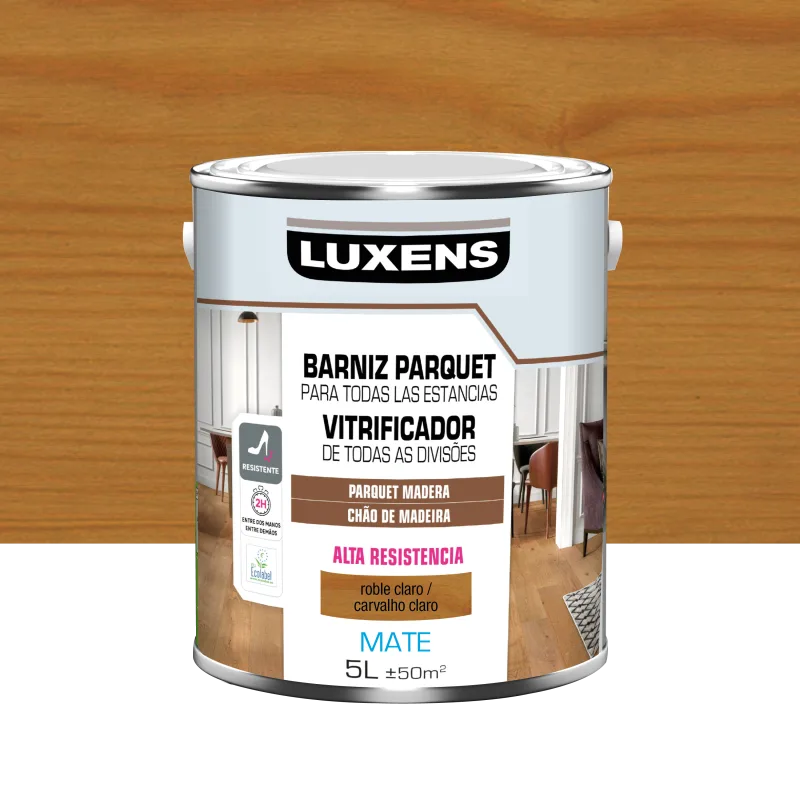 Barniz al agua parquet mate luxens 5l roble claro
