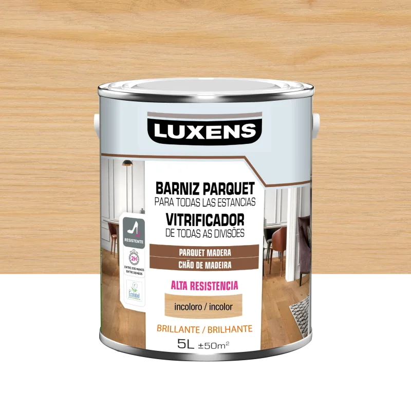 Barniz al agua parquet brillante luxens 5l incoloro