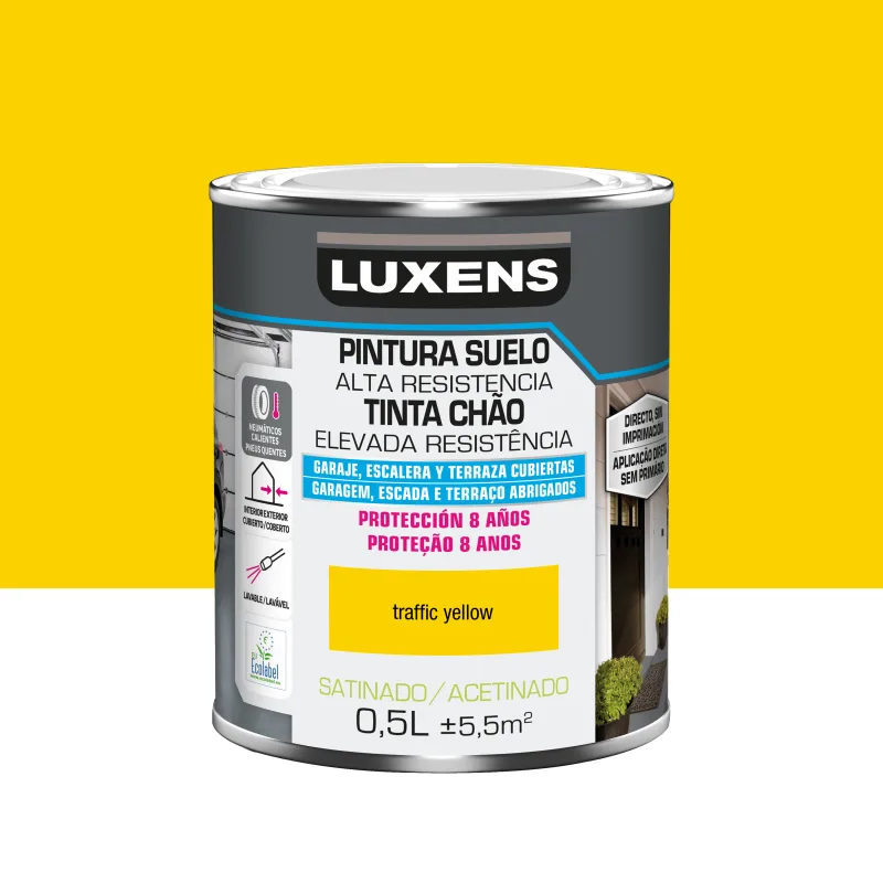 Pintura suelo color yellow traffic para garajes, terrazas, suelos de hormigón, azulejos luxens satinado 500ml base agua