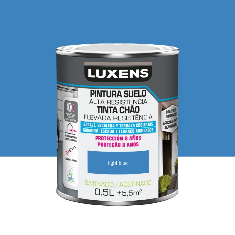 Pintura suelo color light blue para garajes, terrazas, suelos de hormigón, azulejos luxens satinado 500ml base agua