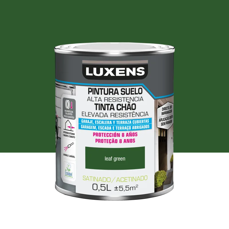 Pintura suelo color leaf green para garajes, terrazas, suelos de hormigón, azulejos luxens satinado 500ml base agua