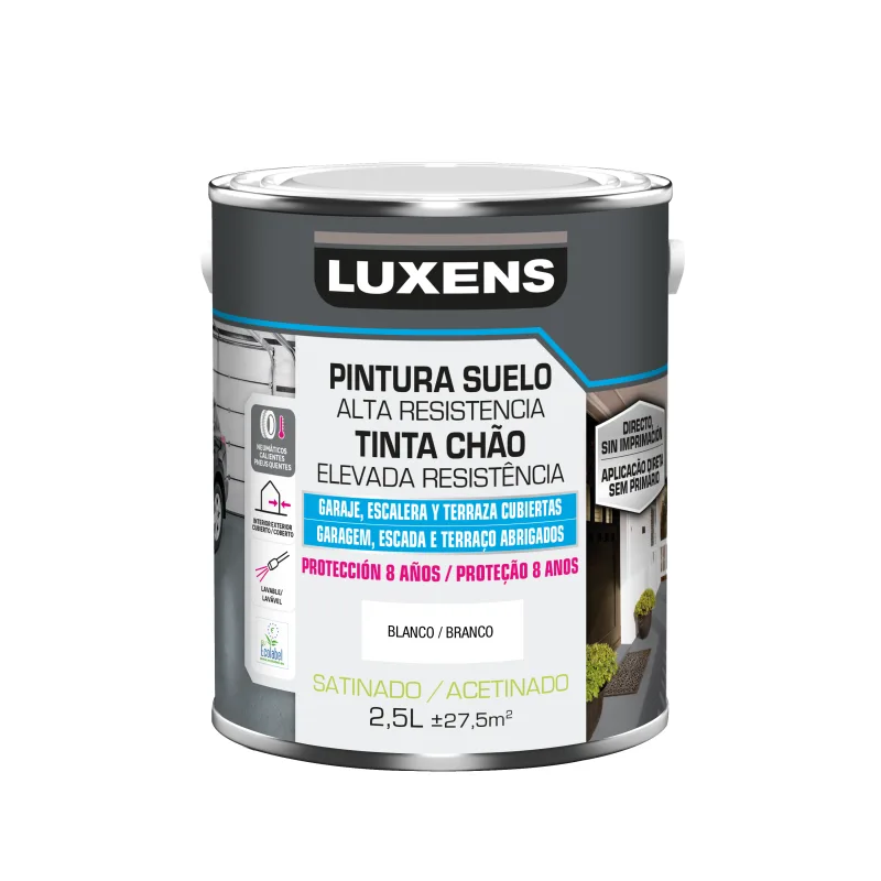 Pintura suelo color blanco para garajes, terrazas, suelos de hormigón, azulejos luxens satinado 2.5l base agua