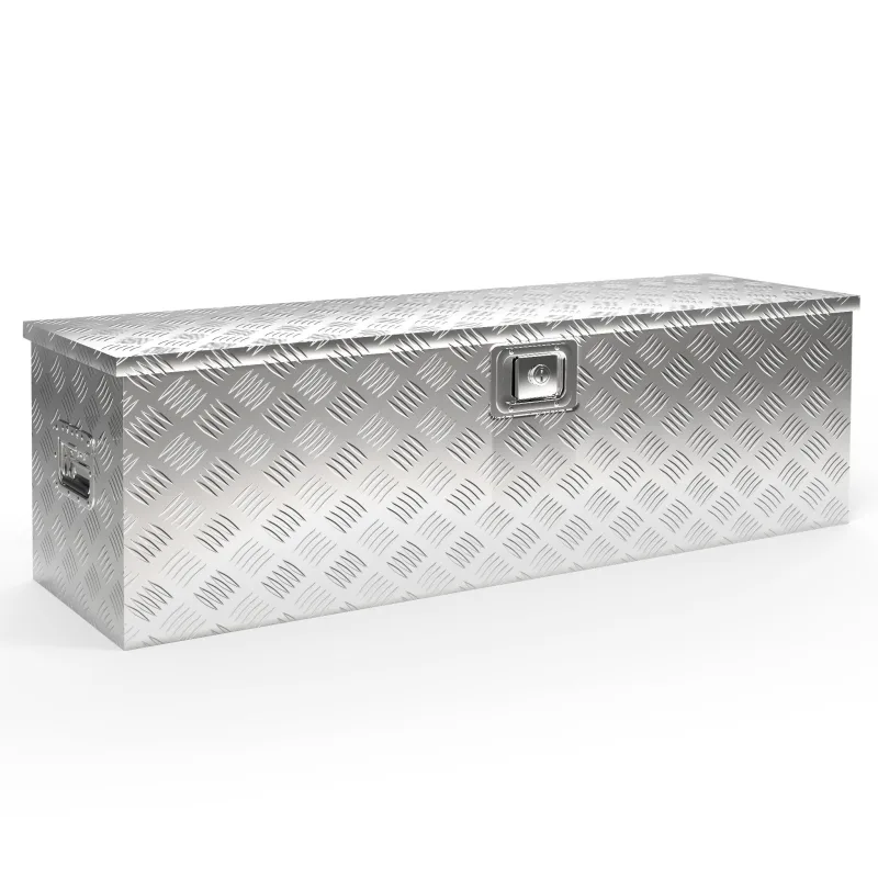Wiltec caja de herramientas metálica 124x37x38 cm cofre de transporte color plata, cajón de transporte, baúl de almacenaje con llave, cajón de alum...