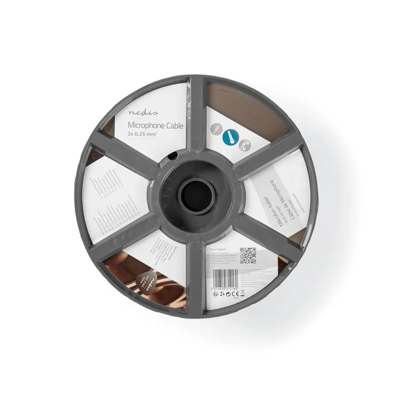 Cable de micrófono - 2 x 0.25 mm² - cobre - 100.0 m - redondo - pvc - negro - bobina