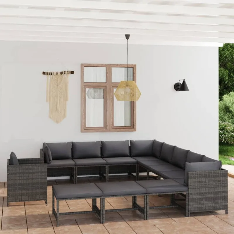 Set de muebles de jardín 12 pzas y cojines ratán sintético gris vidaxl