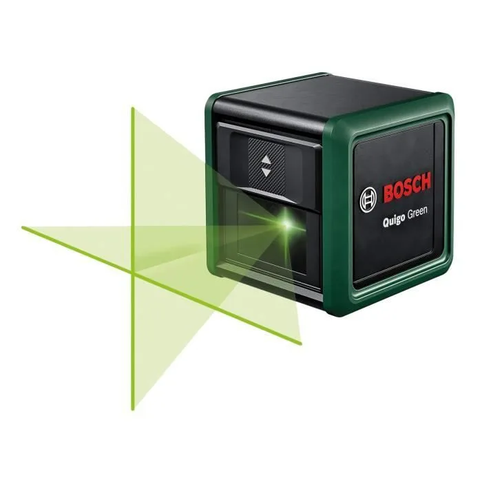 Bosch livella laser a croce quigo green con treppiede (laser verde per una migliore visibilità, involucro in plastica riciclata, in scatola di carton