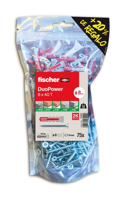 Bolsa con 75 tacos y tornillos duopower de 8x40
