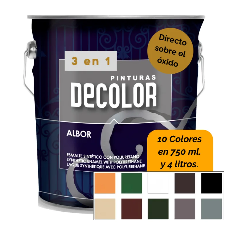 Esmalte antioxidante brillo. albor 3en1 directo sobre óxido (verde carruajes) 4 lt. esmalte para metal,hierro y multisuperficie. interior y exterior.