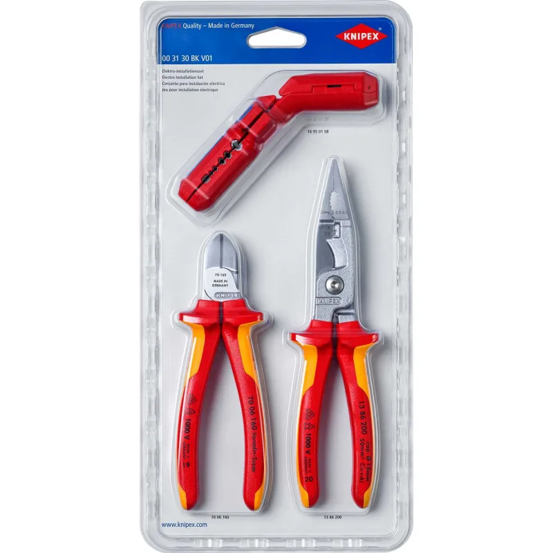 Knipex juego de alicates de instalación eléctrica, 3 piezas, 00 31 30 bk v01