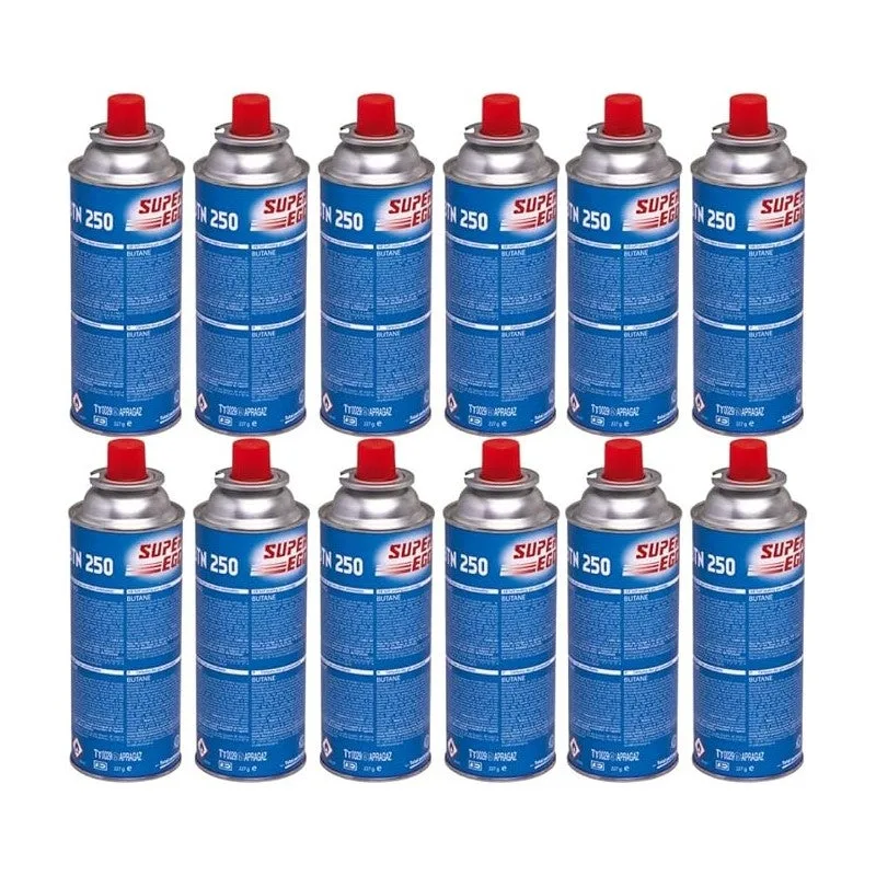 Pack 12 cartucho de gas butano superego 220g para hornillos quemadores, cartucho de gas para camping 250, bombonas