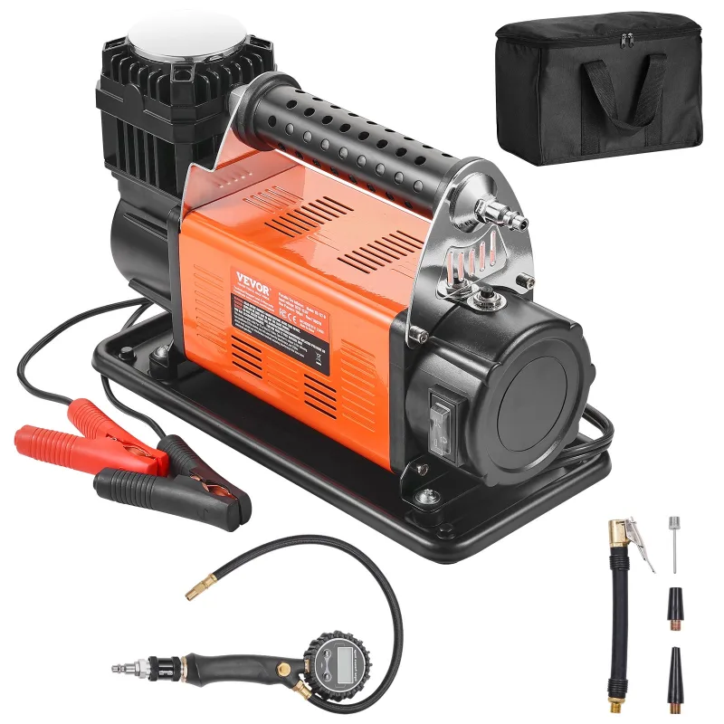 Compresor aire resistente vevor 12 v,inflador neumáticos 200 l/min,kit de inflador neumáticos con manómetro digital,10,3 bar,con adaptador camión