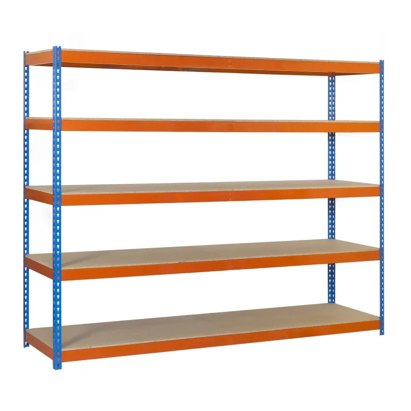Estantería en kit de 200x210x90cm de carga máx. 500 kg por balda color azul/naranja/madera