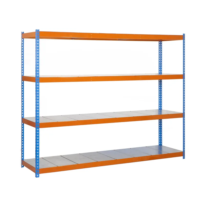Estantería metálica sin tornillos simonrack de 4 estantes (200x210x75cm) azul-naranja y galvanizado