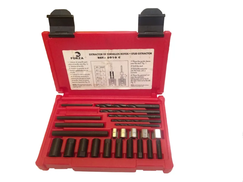 Juego 5 extractores de tornillos rotos forza con brocas y guías dobles serie 5010cd referencia 5010cd
