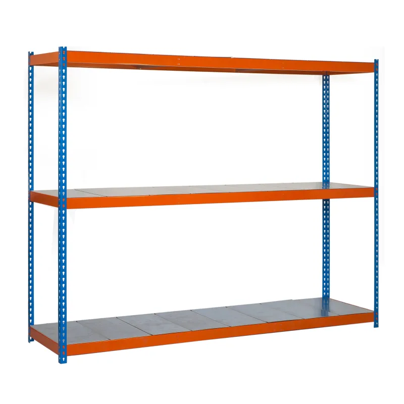 Estantería metálica sin tornillos simonrack de 3 estantes (150x150x45cm) azul-naranja y galvanizado