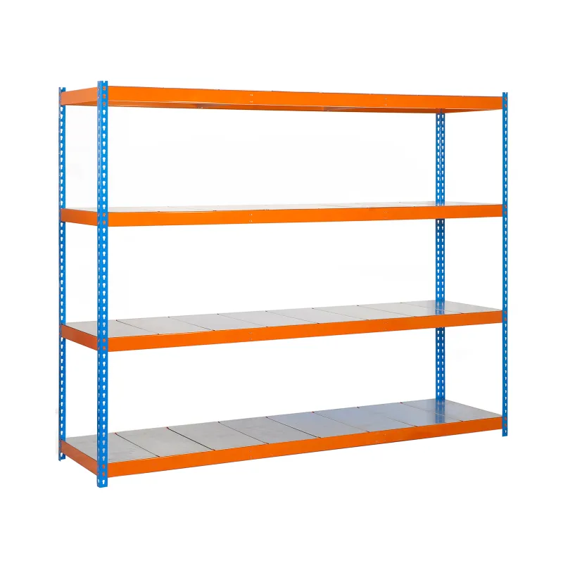 Estantería metálica sin tornillos simonrack de 4 estantes (200x120x75cm) azul-naranja y galvanizado