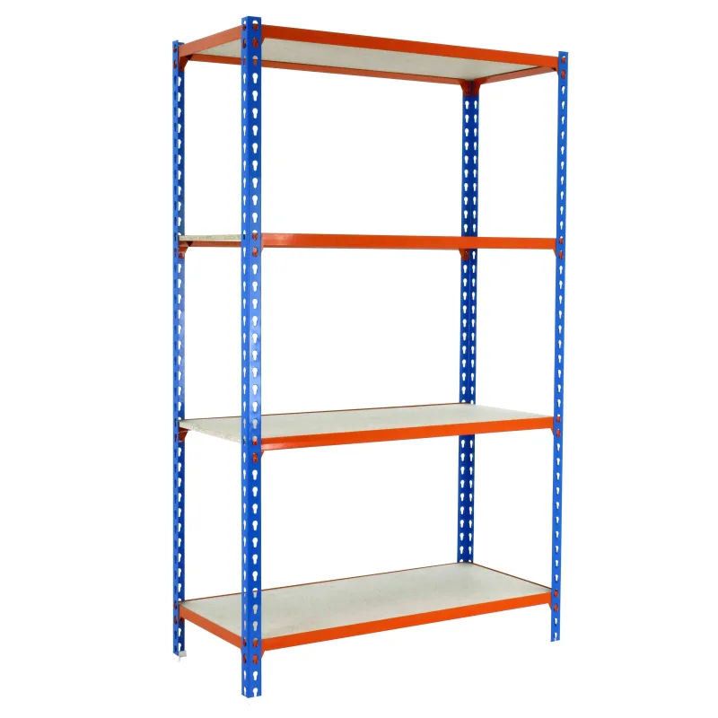 Estantería metálica en kit de 150x80x30cm y carga máx.150 kg por balda color azul/naranja/madera