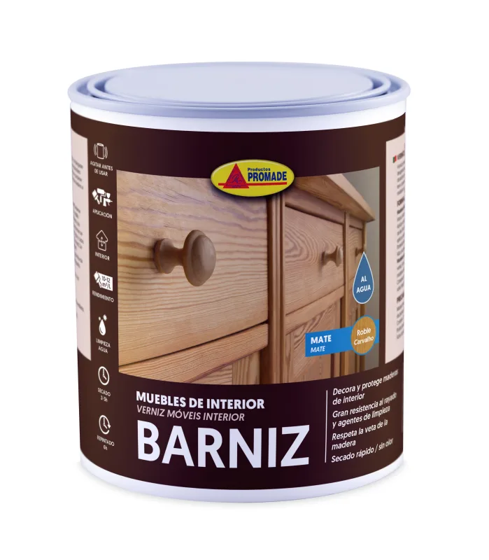 Barniz de madera interior mate promade 750ml roble