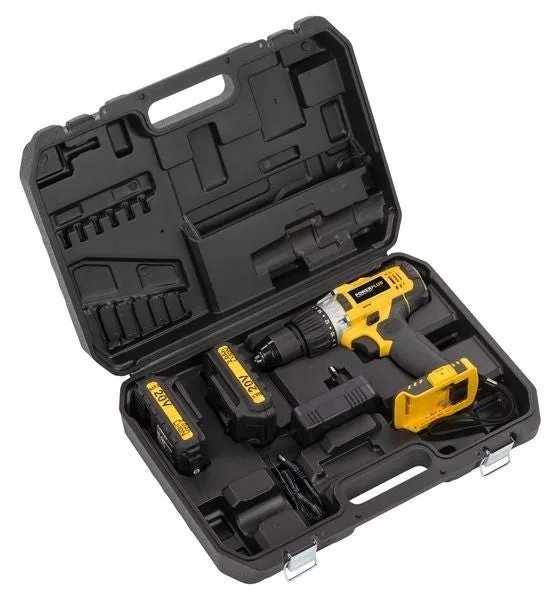 Powerplus taladro/destornillador percutor 20v.2 baterias 2.0ah cargador box powx00445