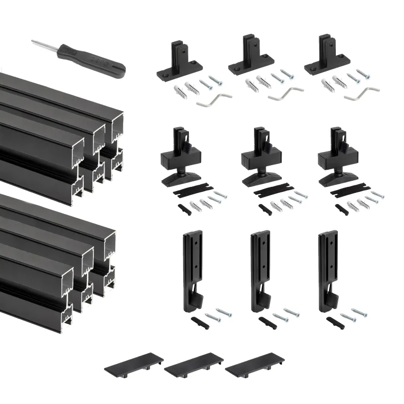 Emuca lote de 3 estructuras zero con herrajes y perfiles para montaje al suelo y a pared con nivelador rectangular, aluminio y zamak, negro