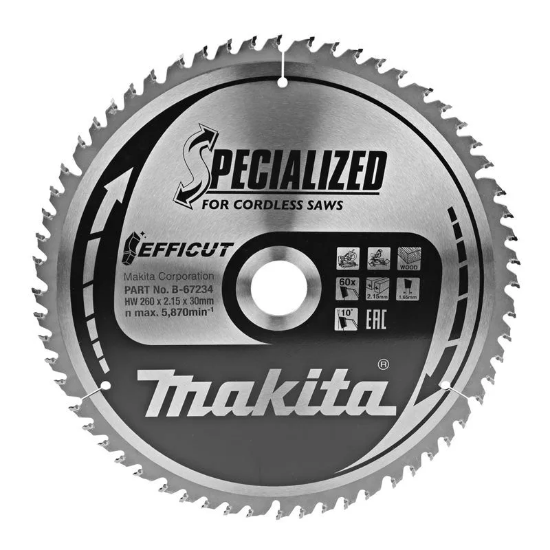 Makita cmsxf26080g lame de scie circulaire specialized efficut 260 x 30 x 1,65 mm , 60 dents pour bois ( b-67284 )