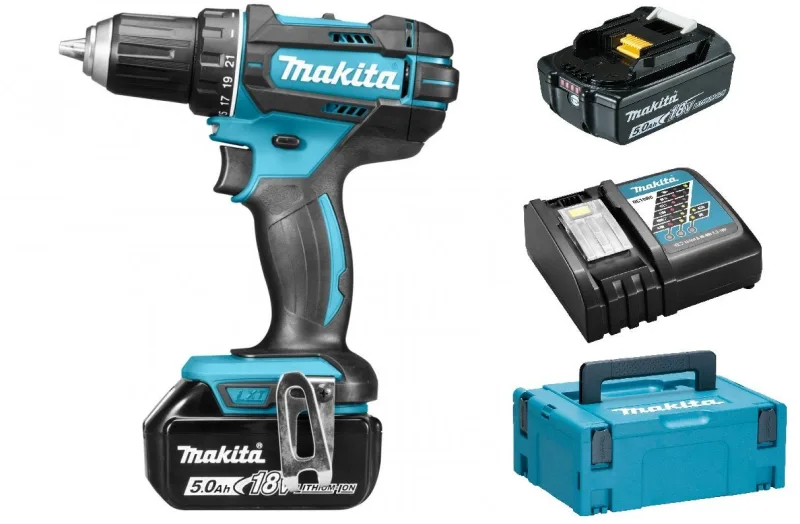 Makita - taladro-atornillador con batería de 18 v li-ion 5 ah ø 13 mm - ddf482rtj