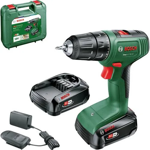 Bosch taladro inalámbrico easydrill 18v-40 verde/negro, 2x batería li-ion 1,5ah, maletín, power for all alliance