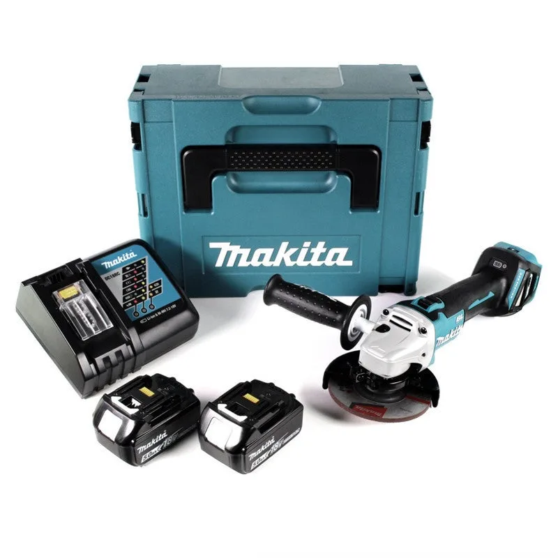 Makita dga 511 rtj meuleuse d'angle brushless 18 v li-ion 125 mm + coffret makpac + 2x batteries 5,0 ah + chargeur rapide