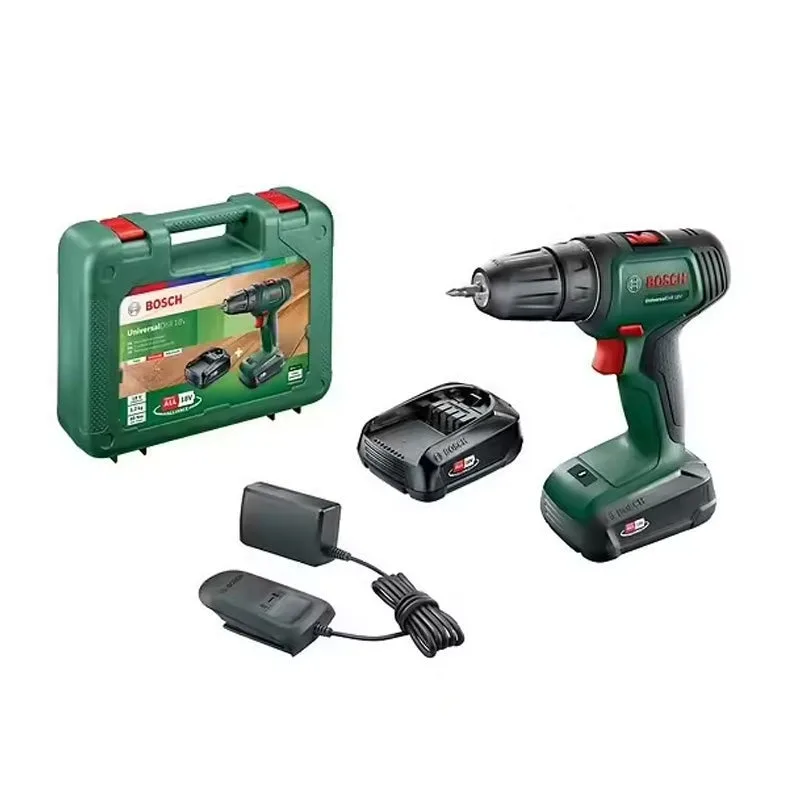 Taladro atornillador a batería universal drill 18 v 2 velocidades - 2 baterías de 1,5 ah - maletín