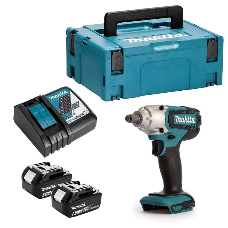 Makita boulonneuse con amortiguadores + 2 baterías 18v 5ah li-ion + makpac dtw190rtj box