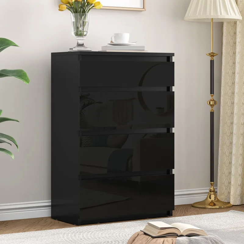 Cómoda yitahome de 4 cajones, moderna y brillante, para dormitorio, color negro