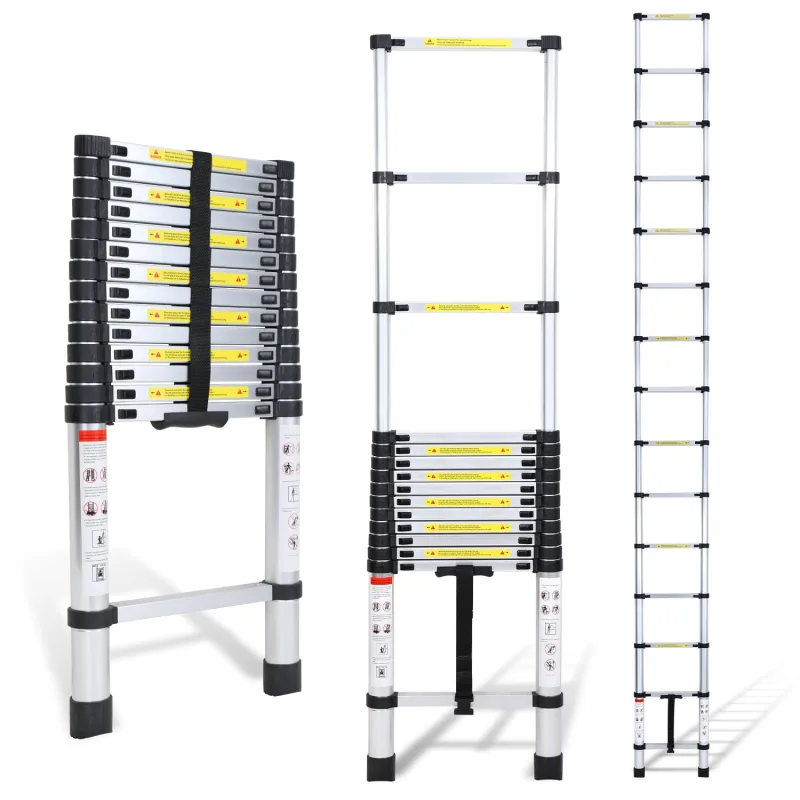 Escalera plegable de aluminio 4,4m, telescópica, con barandilla removible, extensible y ajustable.