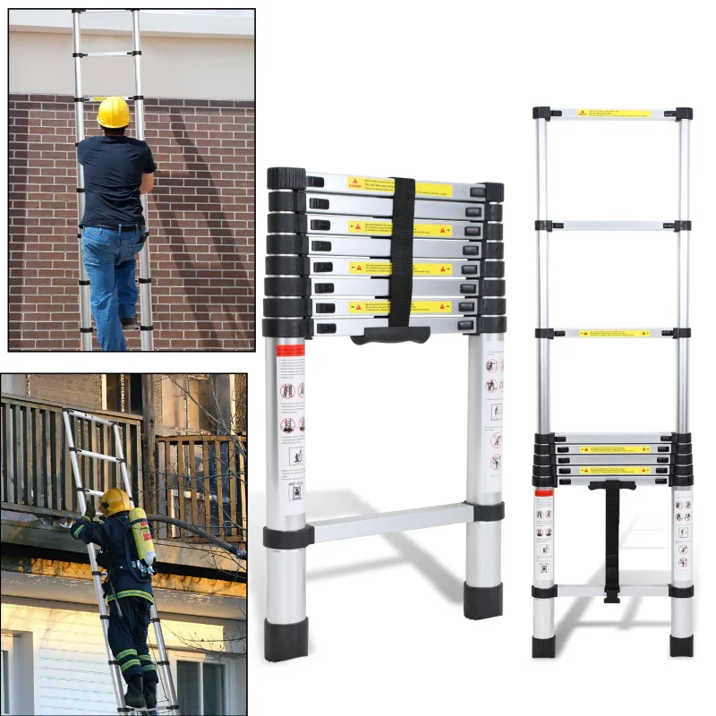 Escalera telescópica portátil multifuncional de aluminio plegable de 2,6m con bolsa de transporte y guantes, carga máxima 150kg