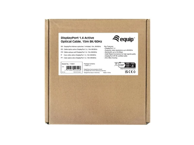 Cable displayport a displayport 1.4 activo optico 8k 60hz 15m equip 119441