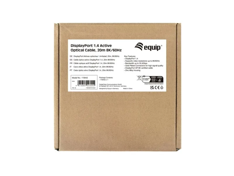 Cable displayport a displayport 1.4 activo optico 8k 60hz 20m equip 119442
