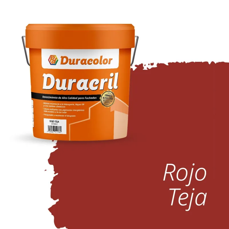 Pintura para fachada duracril liso rojo teja - duracolor - 12 litros, alta protección y acabado liso