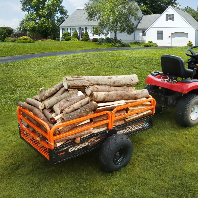 Remolque de jardín basculante 680 kg succebuy, carrito utilitario 0,4 m³ con laterales desmontables, apto para tractor, cortacésped, atv, utv